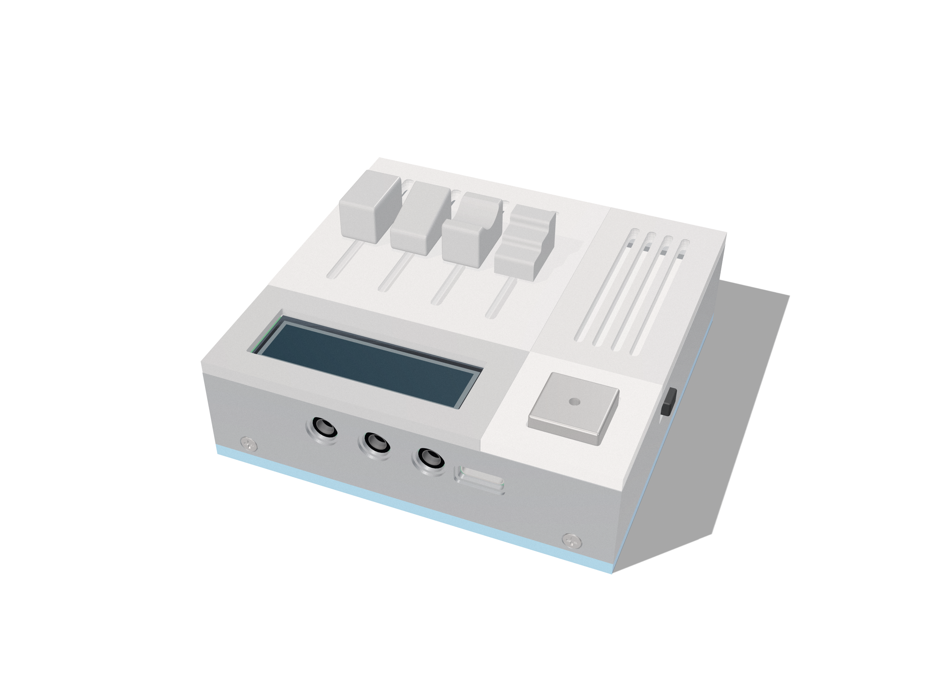 slide: a compact instrument with four faders, a display, a button and a speaker grille